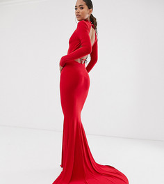 Красное платье макси с длинными рукавами и открытой спиной Club L London Tall-Красный