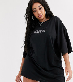Платье-рубашка со светоотражающим принтом "Obsessed" Public Desire Curve-Черный