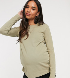 Лонгслив цвета хаки из органического хлопка с круглым вырезом ASOS DESIGN Maternity-Зеленый