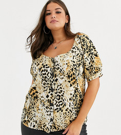 Блузка со звериным принтом и вырезом в форме сердца Simply Be-Мульти