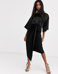 Черное платье миди с перекрученной отделкой и атласным лифом ASOS DESIGN-Черный цвет