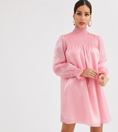 Свободное платье из органзы с высоким воротником и сборками Glamorous Tall-Розовый