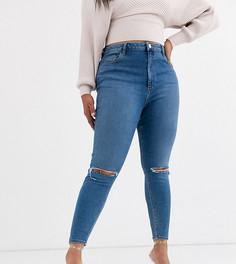 Выбеленные джинсы скинни с завышенной талией и прорехами ASOS DESIGN Curve Ridley-Синий
