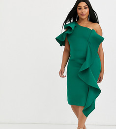 Изумрудное платье миди с открытыми плечами Lavish Alice Plus-Зеленый цвет