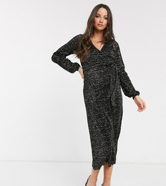 Черное платье миди с отделкой плиссе и блестками ASOS DESIGN Maternity-Черный цвет