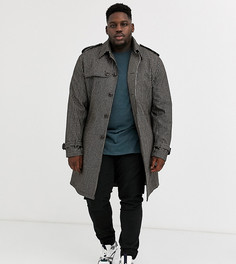 Однобортный тренч в клетку с добавлением шерсти ASOS DESIGN Plus-Коричневый