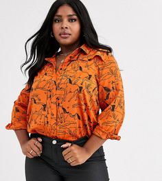 Свободная рубашка с принтом лошадей Neon Rose Plus-Оранжевый