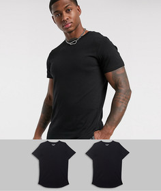 Набор из 2 футболок черного цвета с асимметричным краем Jack & Jones Originals-Черный цвет
