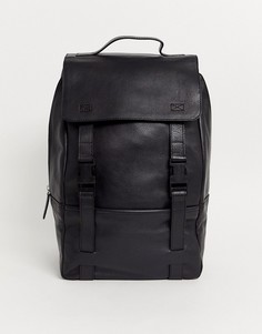 Черный кожаный рюкзак с двумя ремешками и застежкой-зажимом ASOS DESIGN