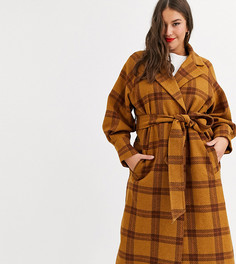 Пальто в клетку с объемными рукавами ASOS DESIGN Curve-Многоцветный