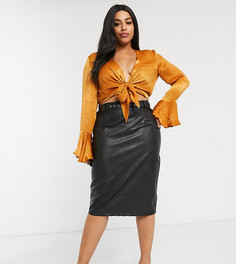 Черная юбка миди из искусственной кожи с ремнем Paper Dolls Plus-Черный