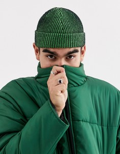 Зеленая маленькая шапка-бини в контрастный рубчик ASOS DESIGN-Зеленый
