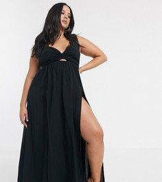 Черное пляжное платье макси с завязкой на спине и перекрученной отделкой ASOS DESIGN CURVE-Черный цвет