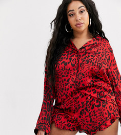 Атласные пижамные шорты с леопардовым принтом Missguided Plus-Красный