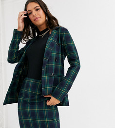Зеленый строгий двубортный пиджак в клетку длинного кроя Parisian Tall-Зеленый цвет