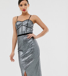 Платье миди на бретельках с эффектом металлик Little Mistress Tall-Серый