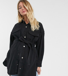 Джинсовая oversize-рубашка с поясом ASOS DESIGN Maternity-Черный