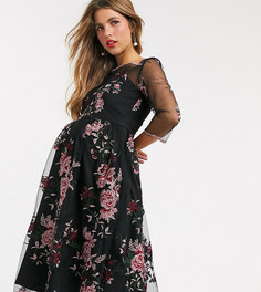 Платье миди с вышивкой Chi Chi London Maternity-Многоцветный