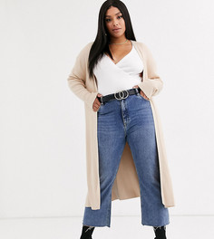 Длинный вязаный кардиган ASOS DESIGN Curve-Светло-бежевый