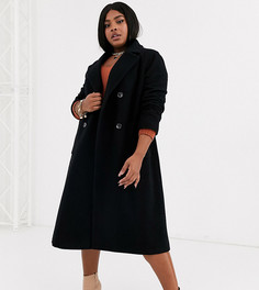Длинное двубортное пальто с добавлением шерсти Helene Berman Plus-Черный