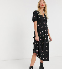 Черное чайное платье миди с вышивкой ASOS DESIGN Maternity-Черный