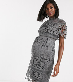 Темно-серое кружевное платье-футляр миди Chi Chi London Maternity-Серый