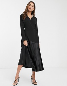Черное плиссированное платье миди с запахом ASOS DESIGN-Черный