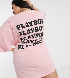 Розовое платье-футболка с надписью "Playboy" Missguided Plus-Розовый
