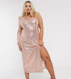 Платье цвета розового золота с одним рукавом и пайетками Unique 21-Золотистый Unique21 Hero