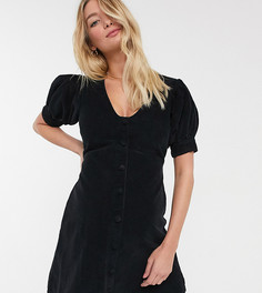 Черное вельветовое платье мини с глубоким вырезом и пышными рукавами ASOS DESIGN Maternity-Черный цвет