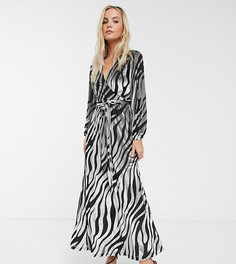 Бархатное платье макси с принтом "зебра" ASOS DESIGN Petite-Многоцветный