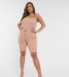 Ромпер на одно плечо в рубчик ASOS DESIGN Curve-Розовый
