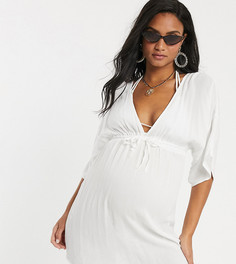 Белая пляжная накидка с поясом и драпированными рукавами ASOS DESIGN MATERNITY-Белый