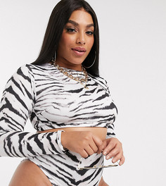 Бикини кроп-топ с длинными рукавами и принтом ASOS DESIGN curve-Multi