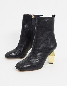 Черные кожаные ботильоны на золотистом каблуке Kurt Geiger-Черный