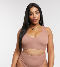 Розово-бежевый бикини кроп-топ с V-образным вырезом ASOS DESIGN curve-Розовый цвет