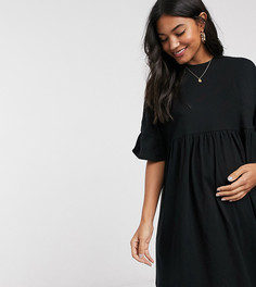 Черное свободное платье с рукавами-оборками ASOS DESIGN Maternity-Черный цвет
