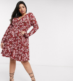 Короткое приталенное платье с цветочным принтом Simply Be-Мульти