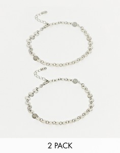 Набор из 2 серебристых браслетов-цепочек на ногу ASOS DESIGN-Серебряный