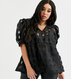 Свободный топ в клетку с короткими рукавами ASOS DESIGN Curve-Черный