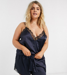 Атласная майка от комплекта с кружевной отделкой ASOS DESIGN Curve-Темно-синий