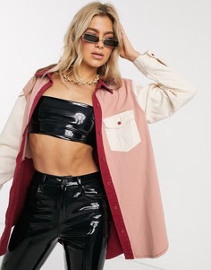 Свободная джинсовая рубашка колор блок Missguided-Розовый