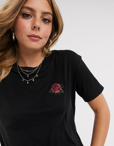 Черная футболка с аппликацией розы Pimkie-Черный
