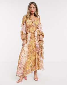 Платье макси с длинными рукавами и леопардовым принтом Bardot-Мульти