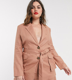 Льняной пиджак ASOS DESIGN Curve-Коричневый цвет