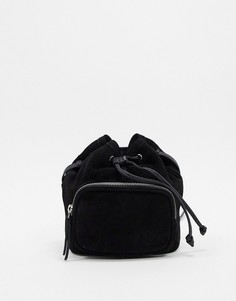 Замшевая сумка-мешок с карманом ASOS DESIGN-Черный