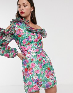 Платье мини на одно плечо с цветочным принтом Talulah-Многоцветный