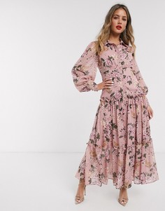 Платье макси с цветочным принтом Bardot-Розовый