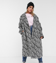 Черно-белое пальто со звериным принтом ASOS DESIGN Curve-Мульти