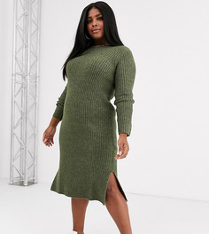 Трикотажное платье миди цвета хаки с разрезами по бокам Vero Moda Curve-Зеленый